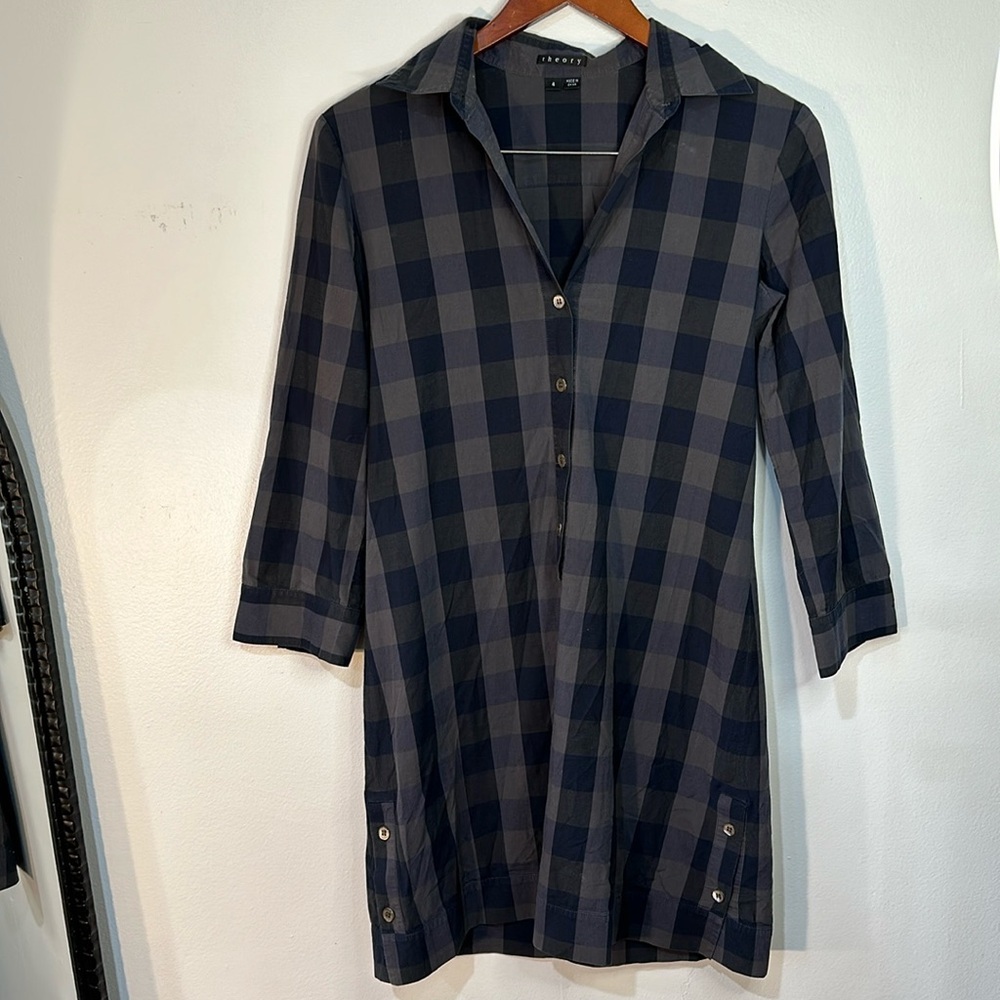theory dalya sparta checkered buffalo plaid button down mini dress 4